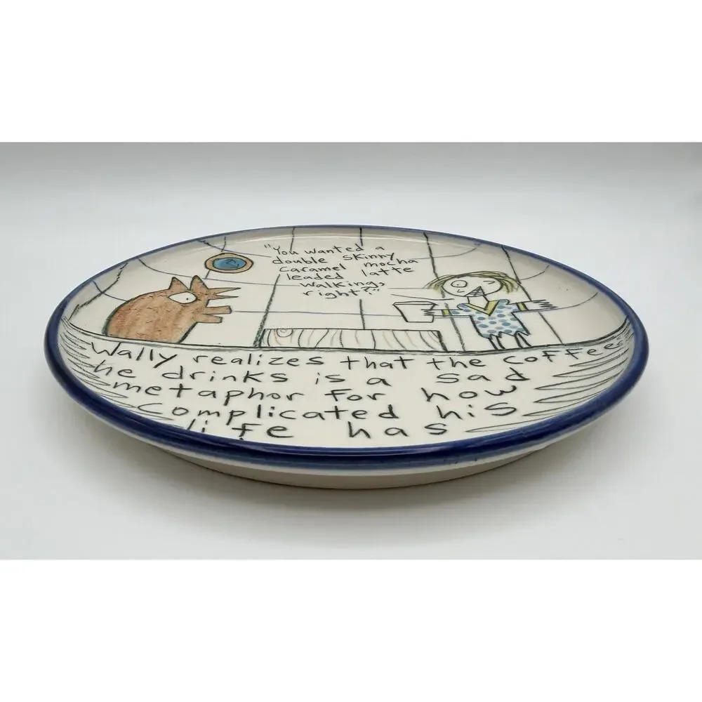 Tom Edwards Wallyware Art Pottery Plate 8.5” Caramel Coffee Metaphor Cartoon